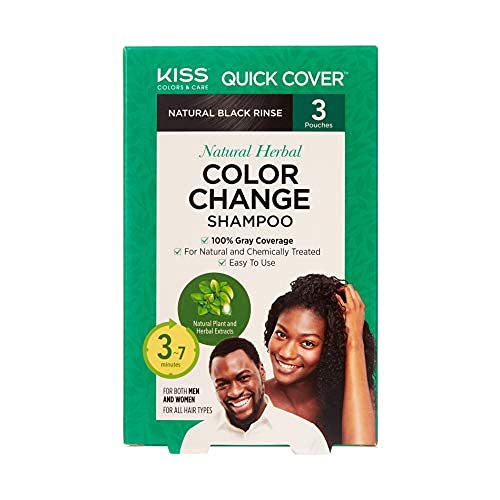 Kiss Quick Cover Natural Herbal Color Change Shampoo 3 Pouches (2 Pack, Shampoo&Mascara (Natural Black))