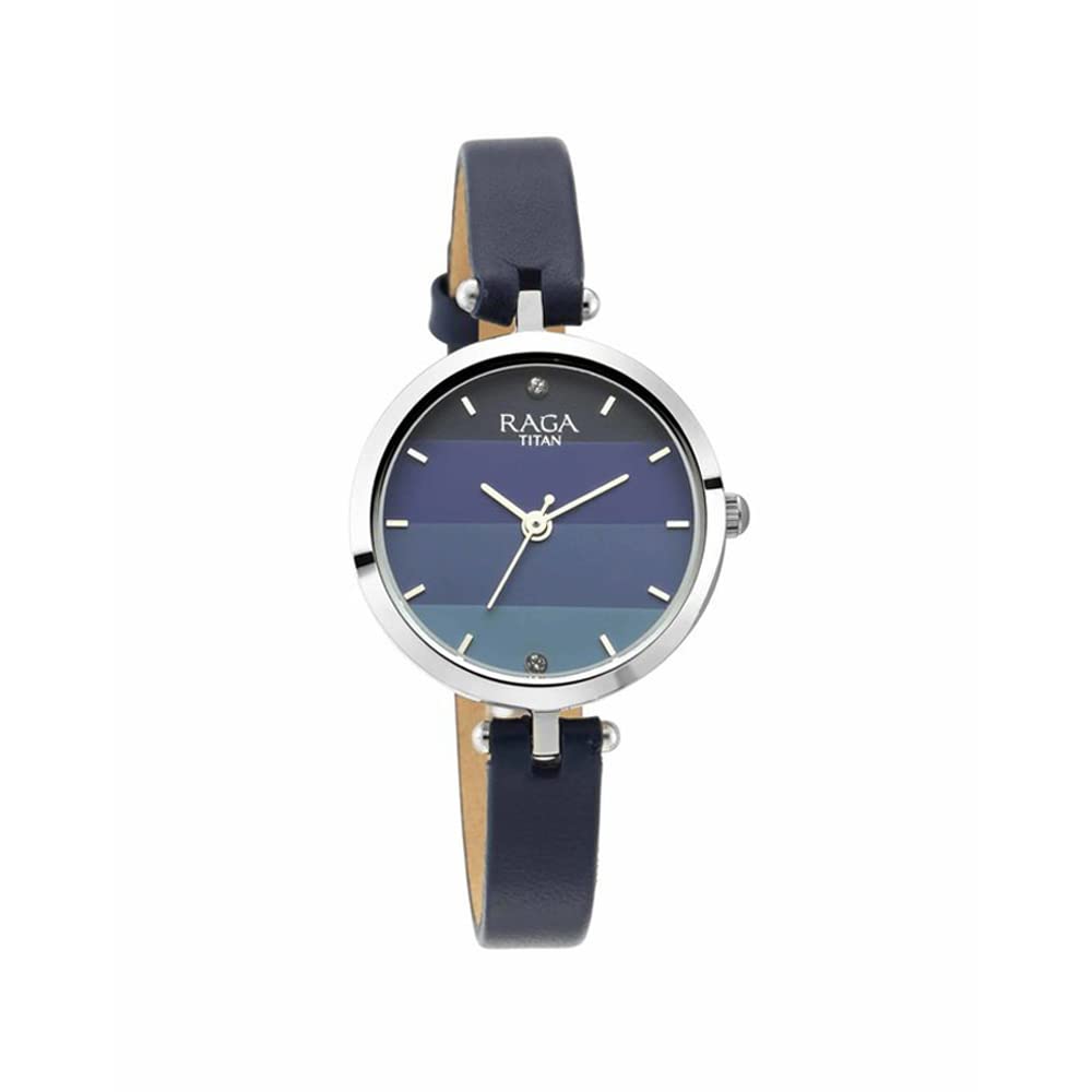 Titan Raga Viva Blue Dial Analog Leather Strap Watch For Women-Ns2606Sl02
