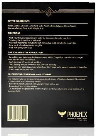 (Pack Of 4) Phoenix Foot Peel For Men - Extra Large - Extra Strength - Exfoliating Dry Feet Treatment - Callus Remover - Unscent