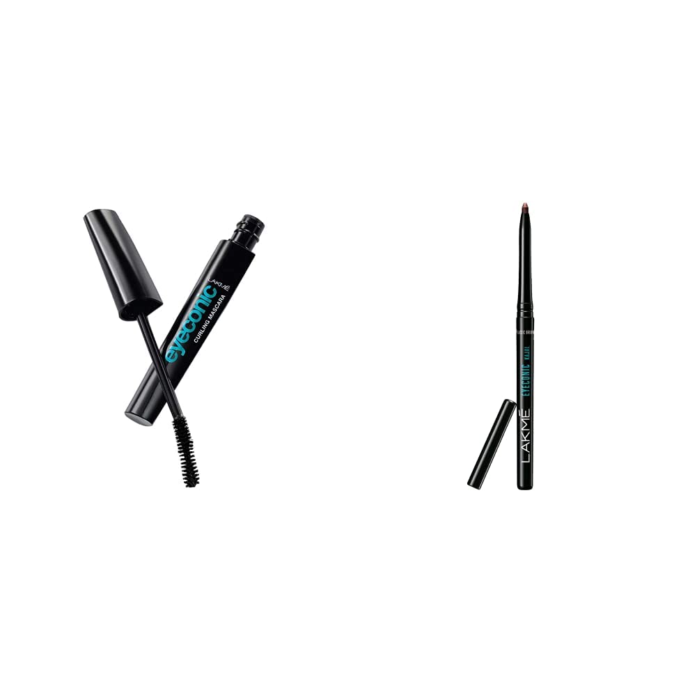Lakme Eyeconic Lash Curling Mascara, Black, 9Ml & Lakme Eyeconic Kajal|| Classic Brown Colour|| Matte Kohl Liner In A Twist Up P
