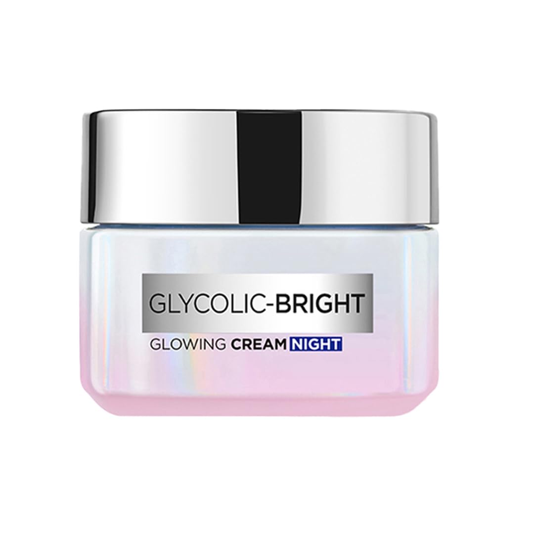 L'Oreal Paris Glycolic Bright Glowing Night Cream, 15ml |Overnight Brightening Cream with Glycolic Acid that Visbily Minimizes S