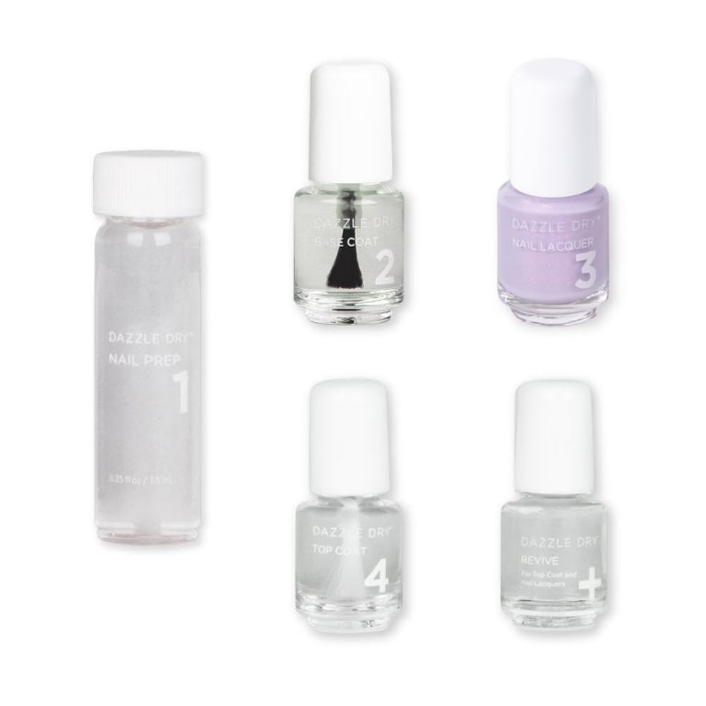 Dazzle Dry Mini Kit 4 Step System - Lovely Lilac - A pale purple with a pink shimmer effect. Full coverage shimmer. (5 Piece Kit