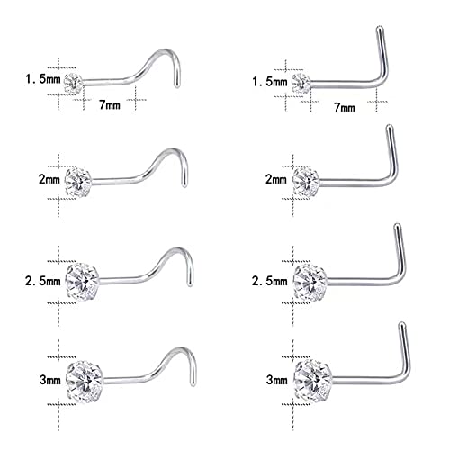 Vitaltyextracts 8pcs Nose Screw Studs Set, Round Diamond, Surgical Steel, Hypoallergenic, Model B08KRM4MNN_CA, Color A