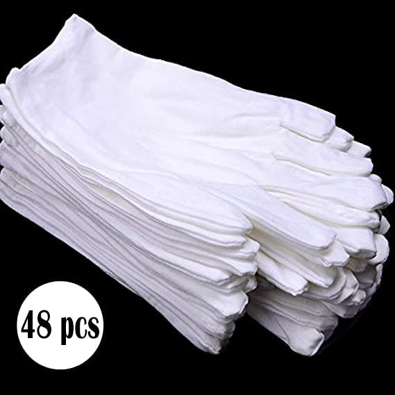 48 Pcs (24Pairs) White Cotton Gloves For Dry Hand Moisturizing Cosmetic Eczema Hand Spa And Coin Jewelry Inspection Soft, Breath