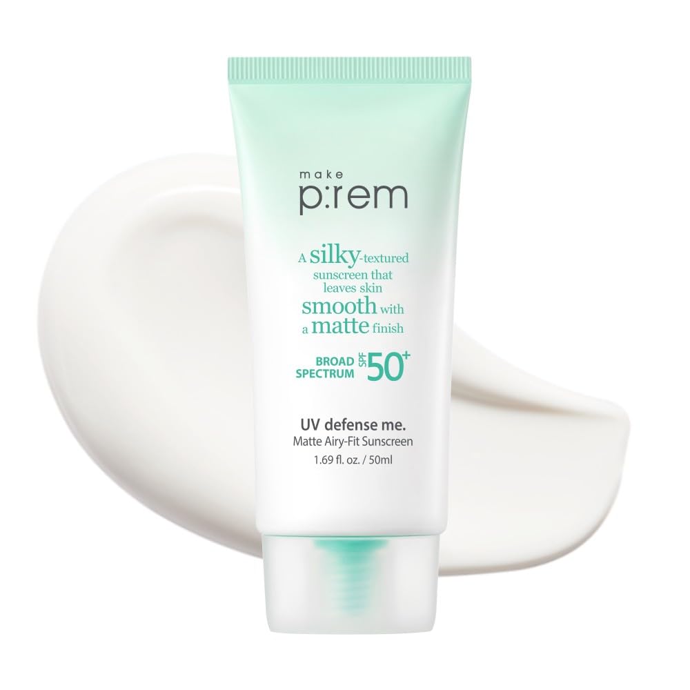 MAKE P:REM UV defense me. Matte Airy-Fit Mineral Sunscreen SPF 50, Broad Spectrum UVA/UVB Protection, Pore-Blurring Matte Finish
