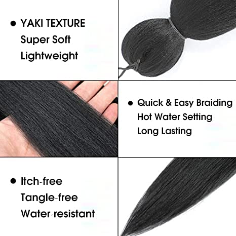 Difunee Pre-Stretched Braiding Hair - 20 Inch 8 Packs Medium Long Braiding Hair Yaki Texture Soft Crochet Braids, Natural Black