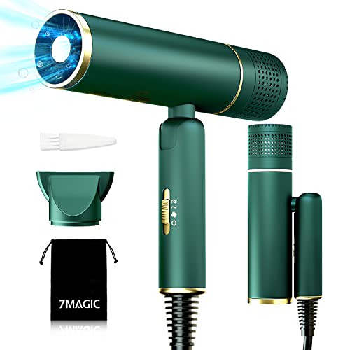 7Magic Fast-Drying Hair Dryer, Foldable Ionic Blow Dryer With Storage Bag For Travel, Lightweight Portable Hairdryer For Women &