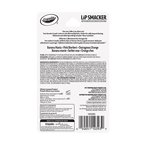 Lip Smacker Crayola Crayon Flavored Lip Balm Trio 3-Pack, Banana, Sherbert, Orange, Clear Matte, For Kids, Women, Men