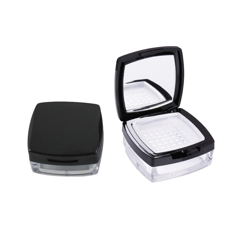 2Pcs 10Ml Empty Square Make-Up Loose Powder Container Case With Mirror Sifter And Black Lid Portable Compact Glitter Powder Foun