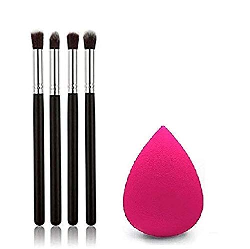 Sunisa Nylon Bristle Soft 4 Pcs Black Pencil Makeup Brushes Set With 1 Pink Beauty Blender  (Pack Of 5)