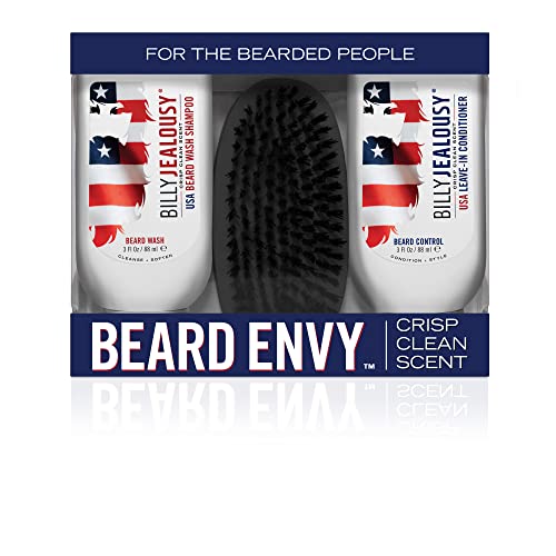 Billy Jealousy Beard Envy Usa Edition - Beard Introductory Kit With Usa Beard Wash Shampoo, Usa Leave-In Conditioner And Vegan B