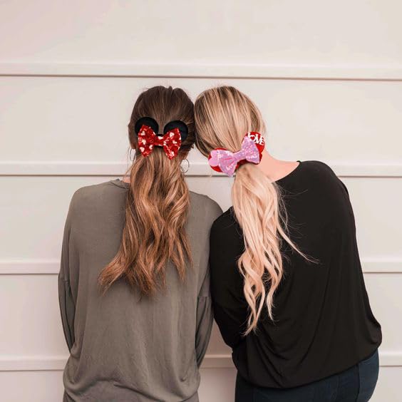 Mouse Ear Hair Scrunchies For Women, Sequins Hair Bow Scrunchies Velvet Mouse Ears Hair Ties For Ponytail Party Favors Cute Hair