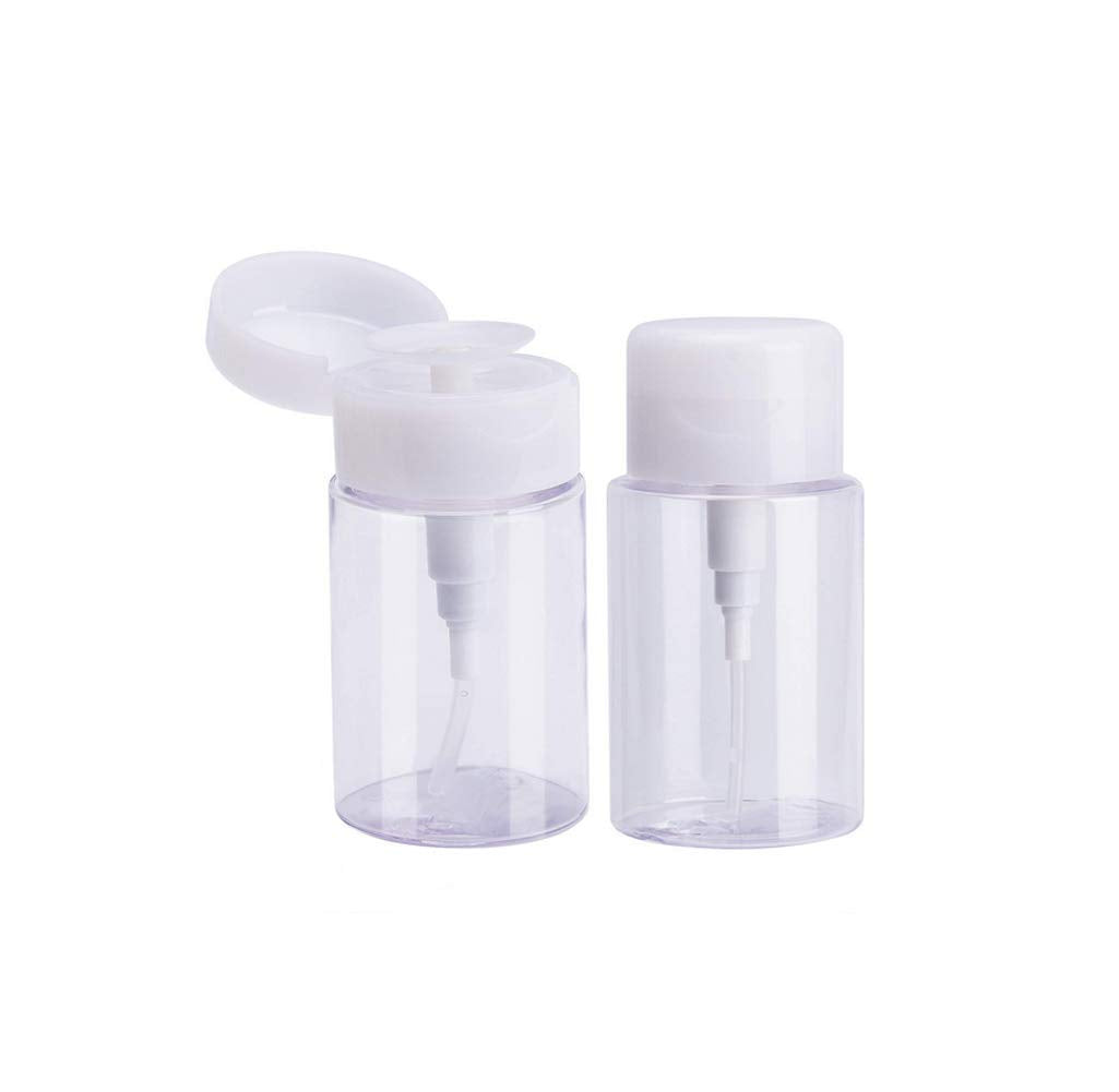 2 Pack 150Ml/5 Oz Empty Clear Push Down Pump Dispenser Bottles With White Flip Cap For Nail Polish Remover Facial Makeup Remover