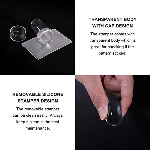 Nail Art Stamper, Clear Silicone Stamping Jelly with Scraper, Transparent Visible Body, No Misplacement for DIY Nail Decor, Home