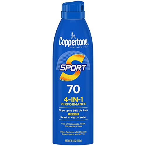 Coppertone Sport Sunscreen Spray Spf 70, Water Resistant, Continuous Spray Sunscreen, Broad Spectrum Spf 70 Sunscreen, 55 Oz Spr