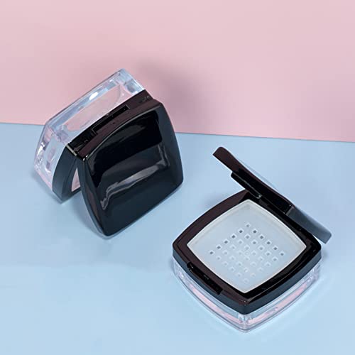 2Pcs 10Ml Empty Square Make-Up Loose Powder Container Case With Mirror Sifter And Black Lid Portable Compact Glitter Powder Foun