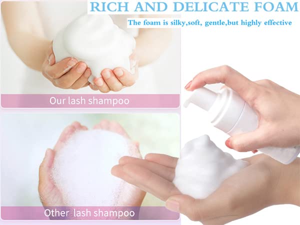 Shmian Lash Shampoo For Lash Extensions, Lash Fan 50Ml Eyelash Foam Cleanser With 50 Pcs Eyelash Brush And Rinse Bottle Oil Free