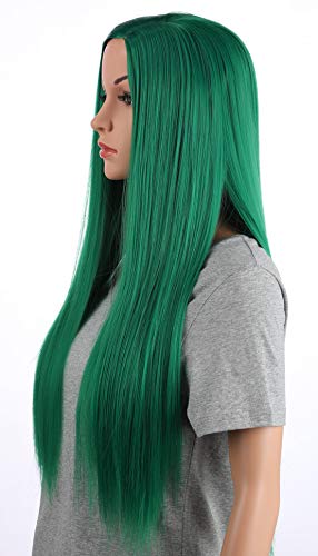 Onedor 30 Inches Green Straight Long Synthetic Hair Women Full Head Cosplay Wig with Wig Cap (Green)