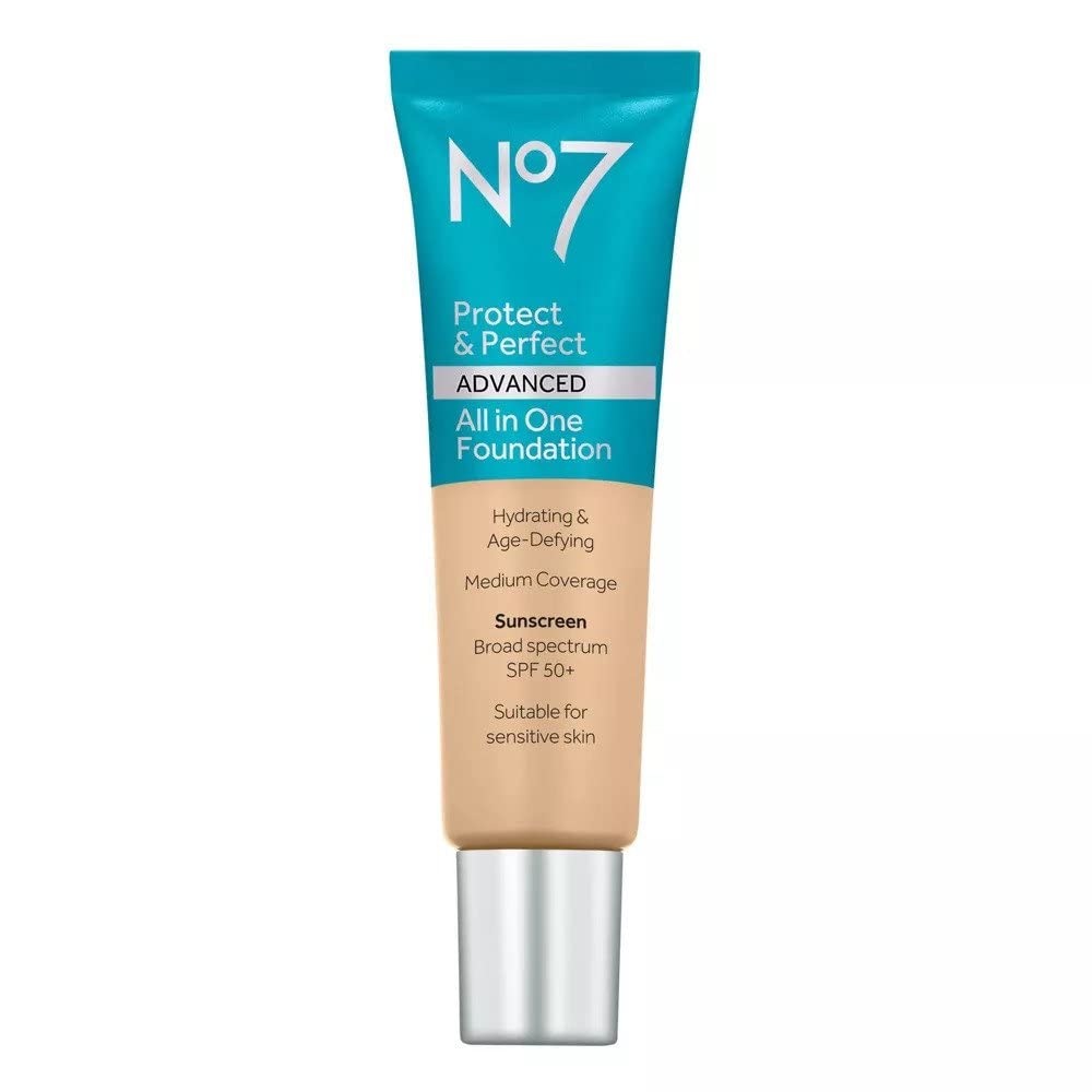 No7 Protect & Perfect Advanced All in One Foundation - Deep Honey - Light to Buildable Coverage - Hydrating Foundation with SPF 