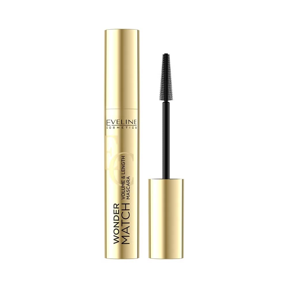 Eveline Cosmetics Wonder Match Volume & Length Mascara Intense Black, Effortless Application For Fuller Effect, Nourishes And Pr