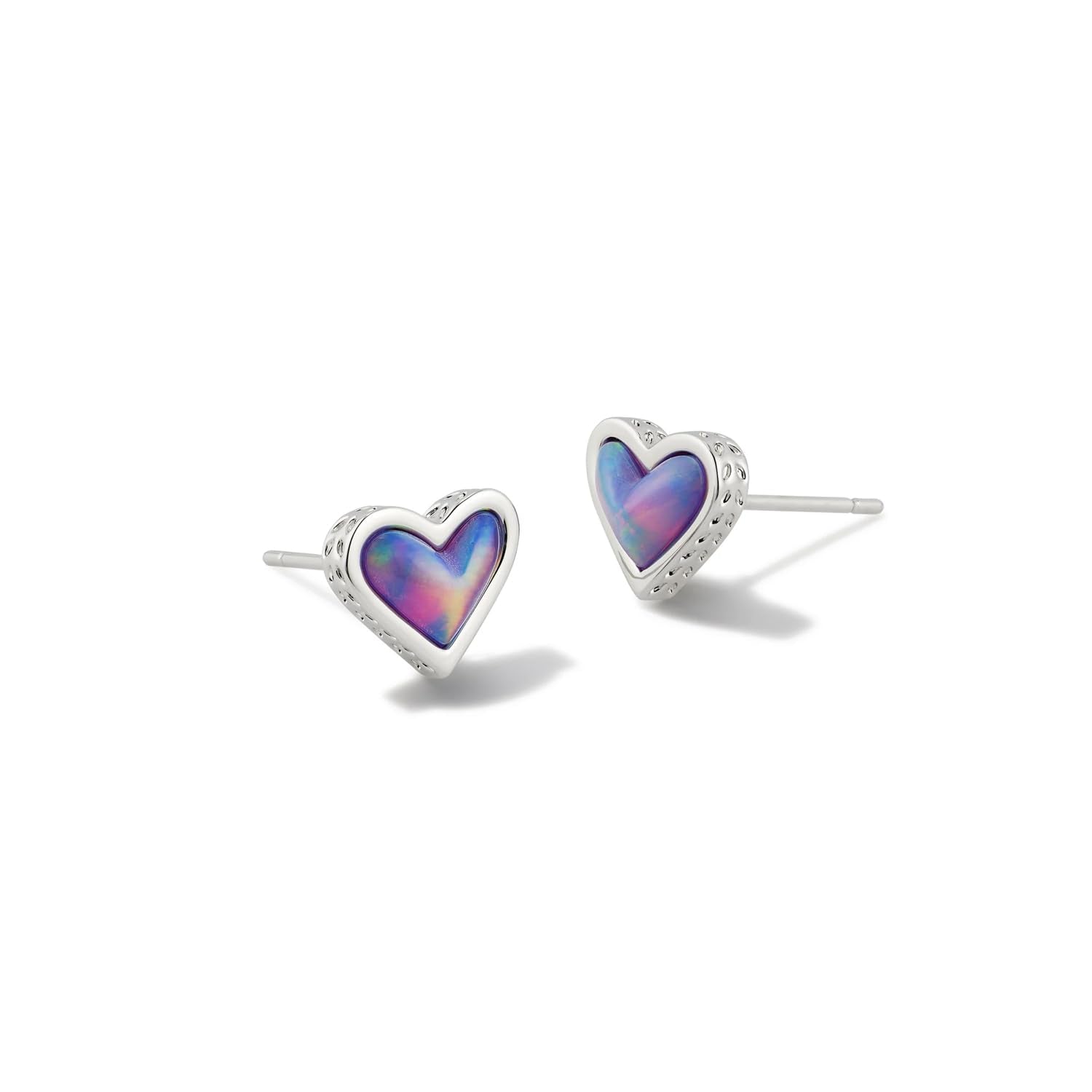 Kendra Scott Framed Ari Heart Stud Earrings for Women, Fashion Jewelry, Rhodium-Plated Brass, Lilac Opalescent Resin