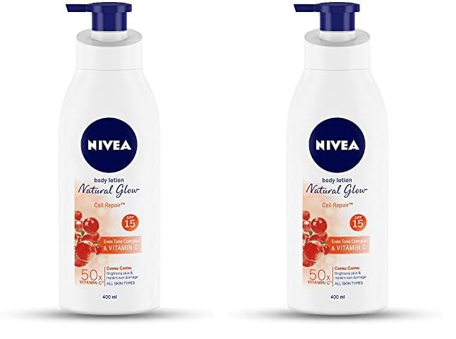 Nivea Body Lotion Natural Glow, Cell Repair, Spf 15 & 50X Vitamin C 400Ml (Pack Of 2)