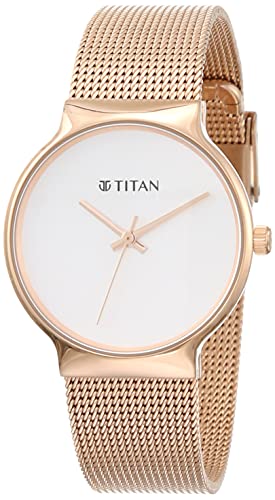 Titan Women Leather Silver White Dial Analog Watch -Nr95141Wm01, Band Color-Rose Gold, Rose Gold, Strap, Rose Gold, Strap