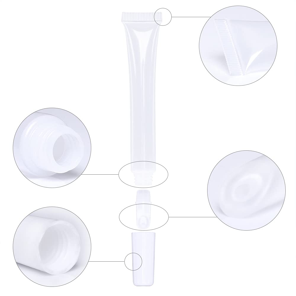 50 PCS Empty long slim 15ml squeeze lip gloss tube lip oil soft tubes with Syringes (white lid)