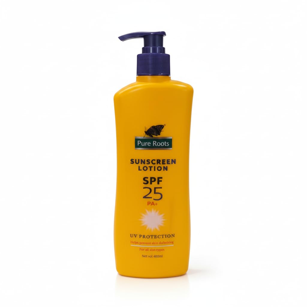 Pure Roots Sunscreen Lotion SPF 25 for Face & Body | Daily Broad Spectrum UV Protection, Tan & Sun Damage Defense | Lightweight,