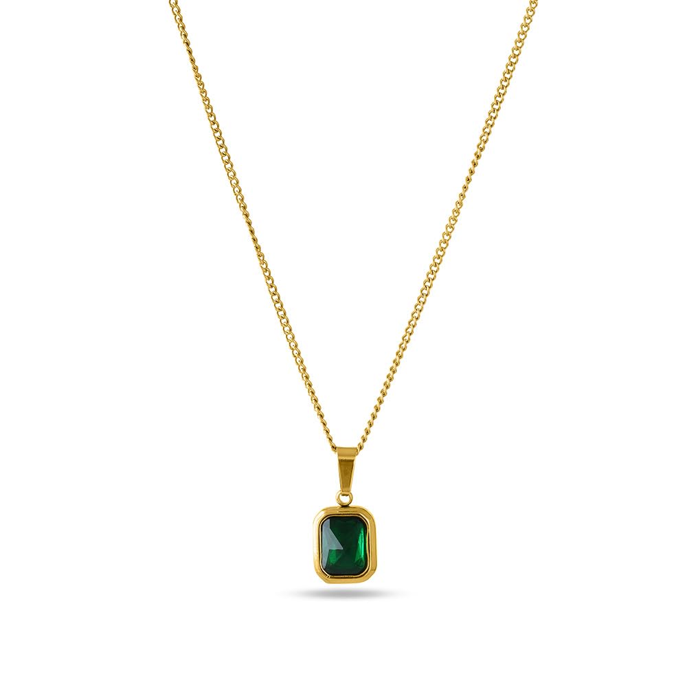 Palmonas 18K Gold Plated Classic Emerald Necklace For Women  Jewellery Gift For Girls & Women | Waterproof & AntiTarnish Penda