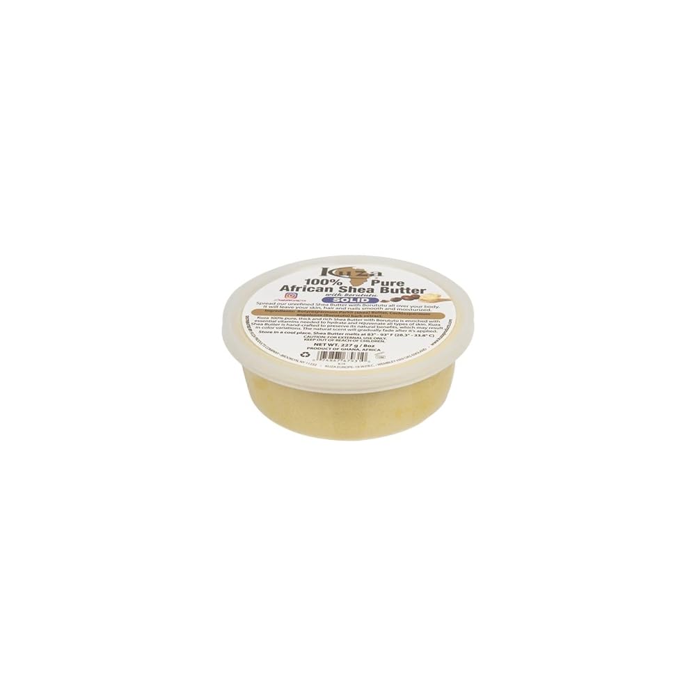 Kuza 100% Pure African Shea Butter with Borututu, Yellow Solid - 8oz. - Moisturizer for Hair, Skin & Nails
