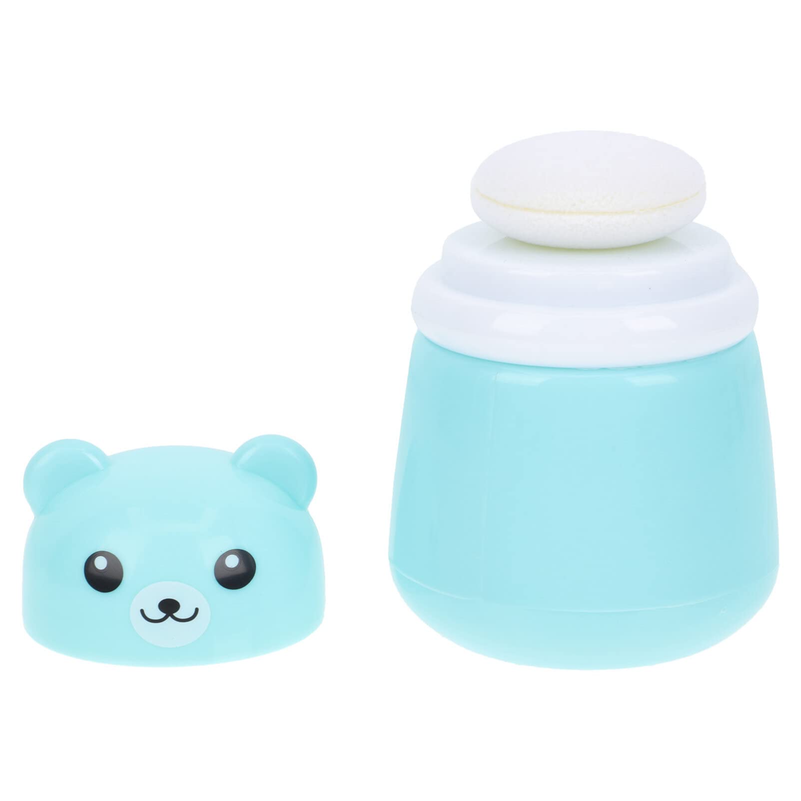 SOLUSTRE Cartoon Bear Baby Powder Puff Box 3.93X2.75X2.75In Refillable Talcum Powder Container with Large Capacity and Easy One