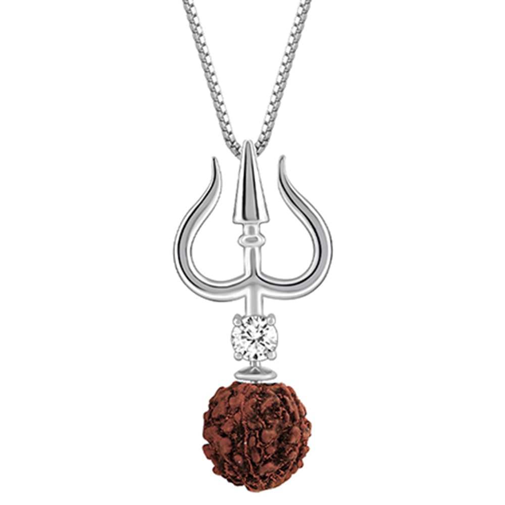 Giva 925 Silver Trishul And Rudraksha Pendant With Box Chain For Him| Necklace To Gift Mens & Boys| With Certificate Of Authenti