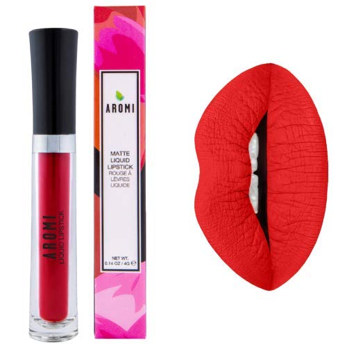 Aromi Bright Red Matte Liquid Lipstick | Red Hot Lip Color, Vegan, Cruelty-Free, Long-Lasting, Smudge Proof, Waterproof, Handmad