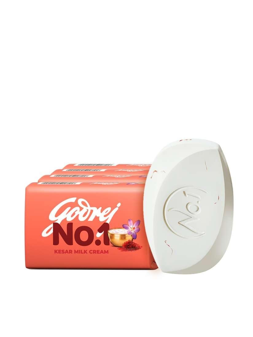 Godrej No.1 Bathing Soap, Kesar & Milk Cream, 100G (Pack Of 4+1 Free)