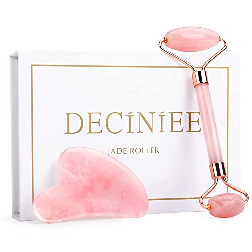 Deciniee Jade Roller And Gua Sha Set - Anti Aging Rose Quartz Face Massager For Eye, Neck - Natural Beauty Skin Care Tools Body