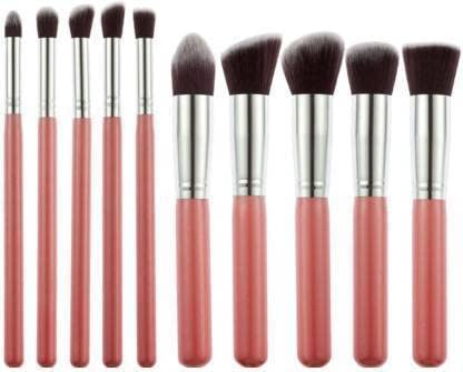 Sunisa 10 Pcs Pink Fiber Bristles Soft Makeup Brushes Set For Womens & Girls  (Pack Of 10)