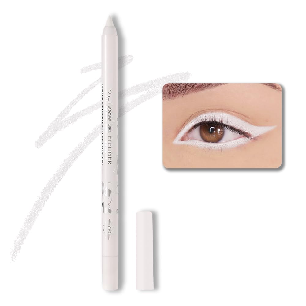 Kaely White Pencil Eyeliner,Sharpenable Multi-Use Gel Eyeliner Pencil,Waterproof Smudge Proof Eye Liner Pen,Long Lasting Smooth