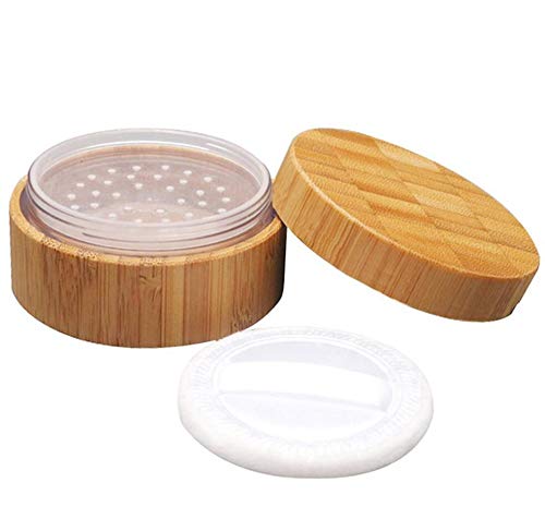 1Pk (30Ml/1Oz) Bamboo Empty Loose Powder Puff Case Container With Soft Sponge Puff And Sifter Lids Refillable Face And Baby Skin