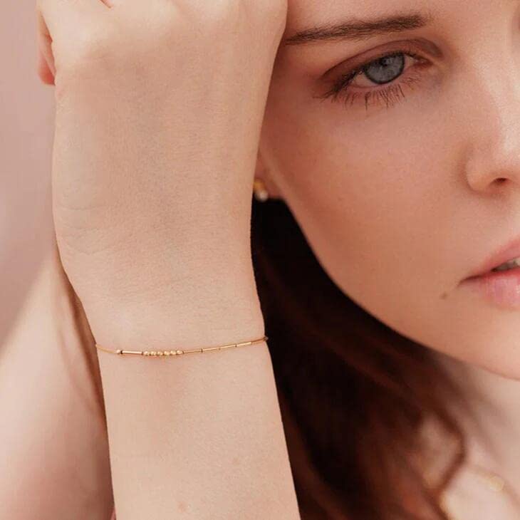 JoycuFF Inspirational Morse Code Bracelets Teach Love Inspire Courage Birthday Graduation Christmas Gifts for Teacher Gold Beade