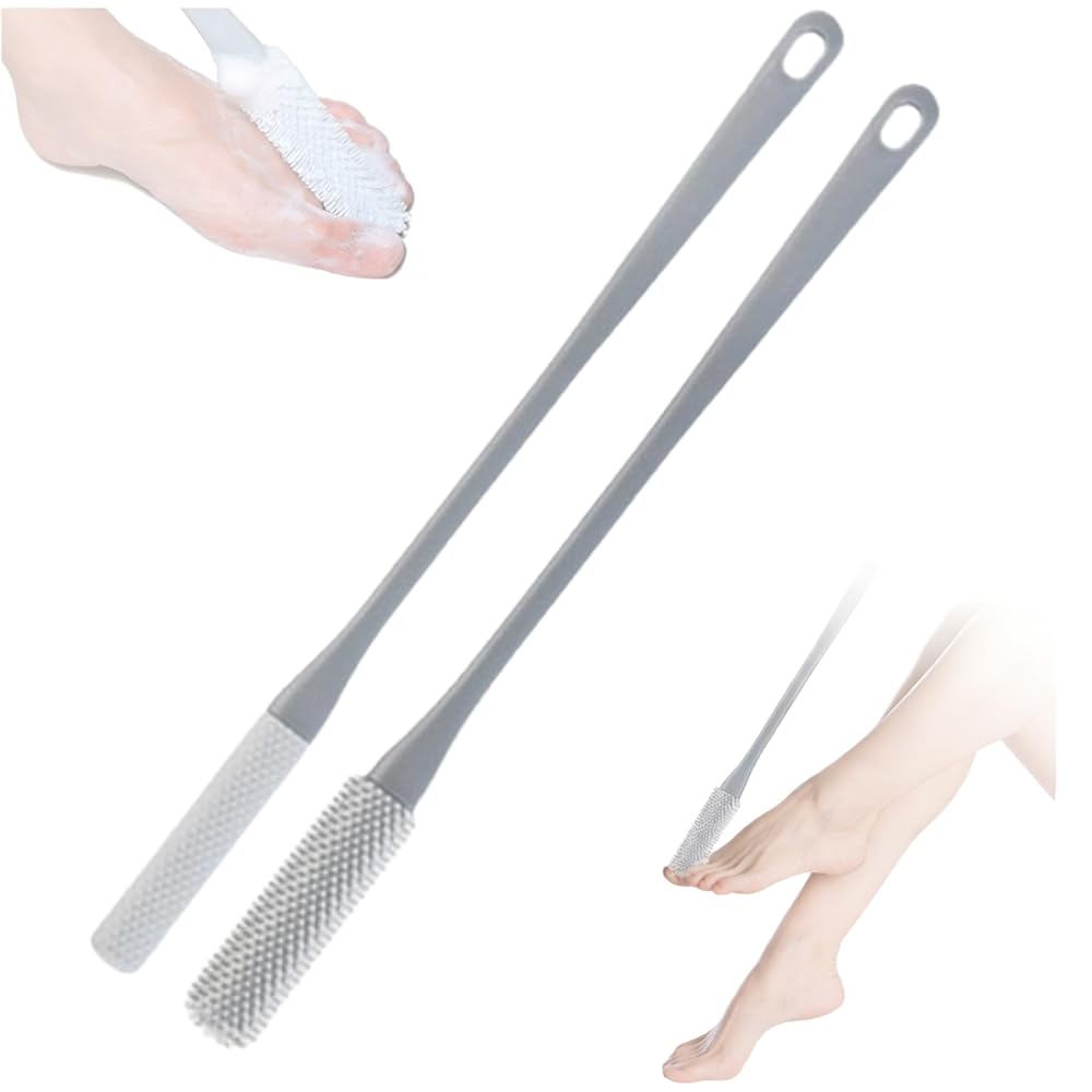 Toe Cleaning Brush, 15.7 Foot Scrubber with Long Handle Silicone Toe Gap Cleaner, Soft Rubber Brush Exfoliating Foot Scrubber f