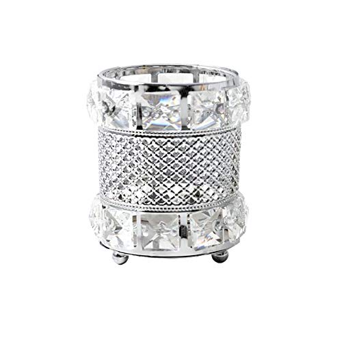 CY craft Silver Makeup Brush Holder Organizer,Handcrafted Vintage Cosmetics Brushes Eyebrow Pencil Pen Cup Collection, Crystal F