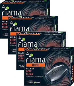 Fiama Men Deep Clean Gel Bar, With Charcoal, Grapefruit & Skin Conditioners, 500G (125G - Pack Of 3+1),Skin Friendly Ph, Soap Fo