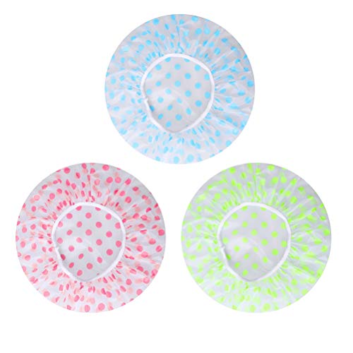 Shower Caps, 3 Pcs Waterproof Bath Caps Plastic Reusable Shower Caps Elastic Band Bath Hair Hat Stocking Stuffers For Women Ladi