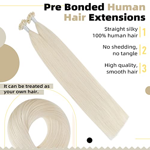 Ugeat 20 Inch White Blonde U Tip Hair Extensions Pre Bonded Hair Extensions Real Human Hair Keratin Hot Fusion Hair Extensions R