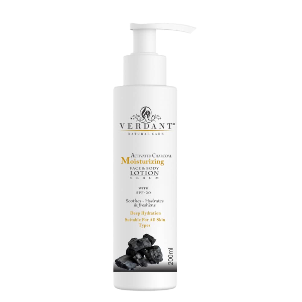 Verdant Natural Care Activated Charcoal Body Lotion | Deep Hydration & Moisturizing Face & Body Serum Lotion With Spf 20 - No Pa