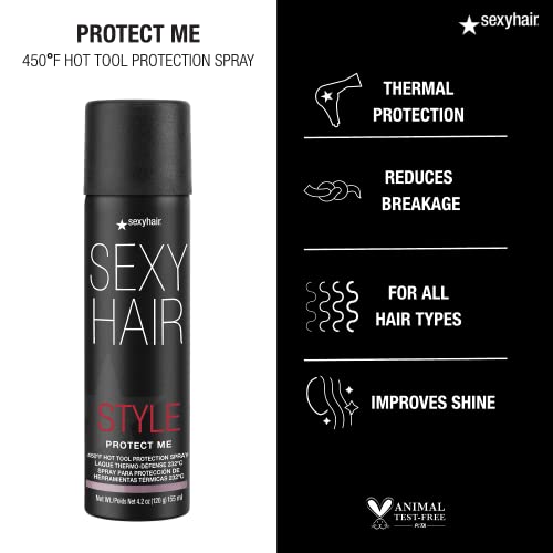 Sexyhair Style Protect Me Hot Tool Protection Spray, 4.2 Oz | Thermal Protection | Up To 78% Breakage Reduction | Light Hold