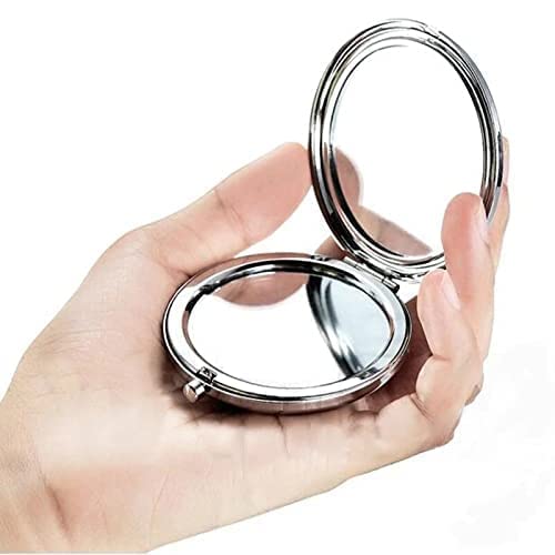 Mpowtech Blue Magnifying Compact Mirror For Purse - 1X/2X Magnification Travel Makeup Mirror,Small Flower Pocket Mirror,Handheld