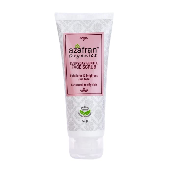 Azafran Organic Gentle Face Scrub For Daily Use | Remove Blackheads, Dead Skin | Exfoliates Gently With Jojoba Beads, Coconut Sh