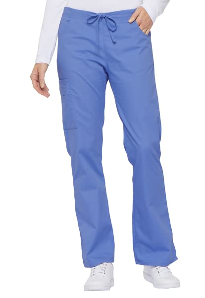 cherokee womens Signature Mid Rise Drawstring cargo medical scrubs pants, ciel, XX-Large Plus